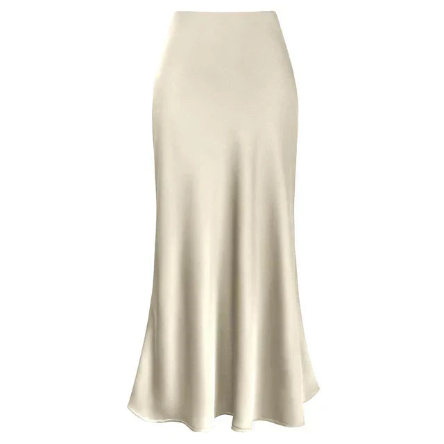 Mode Langer Glänzender Satin Rock