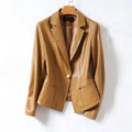 Echtes Leder Ein-Knopf Blazer Jacke