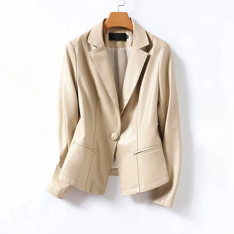 Echtes Leder Ein-Knopf Blazer Jacke