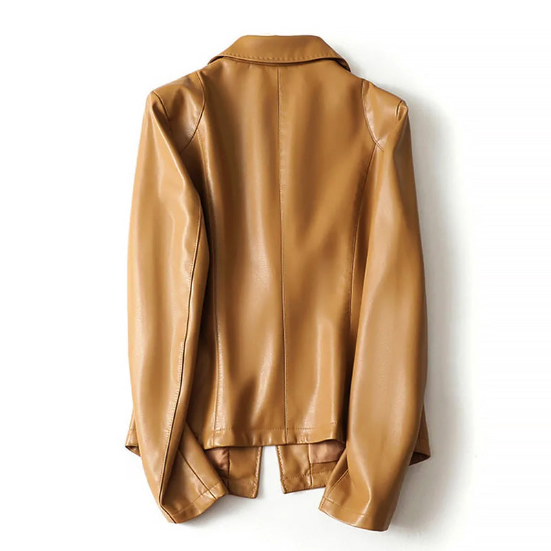 Echtes Leder Ein-Knopf Blazer Jacke