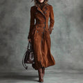 Langer Wildleder-Style Trenchcoat mit Doppelreihigem Design