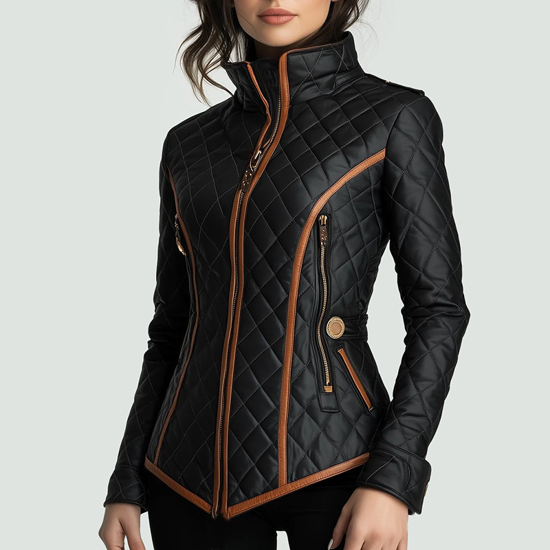 Slim-Fit Steppjacke mit Kontrastbesatz