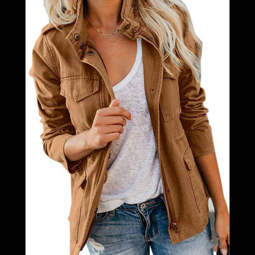 Utility-Jacke mit Reißverschluss und Knopfverschluss und vier Taschen - Reguläre Passform Baumwollmischung