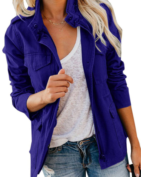 Utility-Jacke mit Reißverschluss und Knopfverschluss und vier Taschen - Reguläre Passform Baumwollmischung
