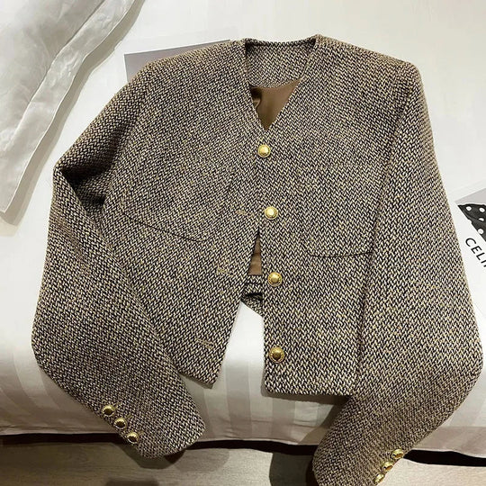 Shopnory | Damen Verkürzter Kragenloser Blazer