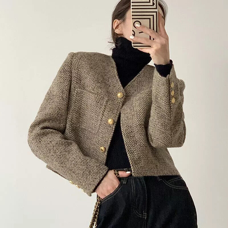Shopnory | Damen Verkürzter Kragenloser Blazer