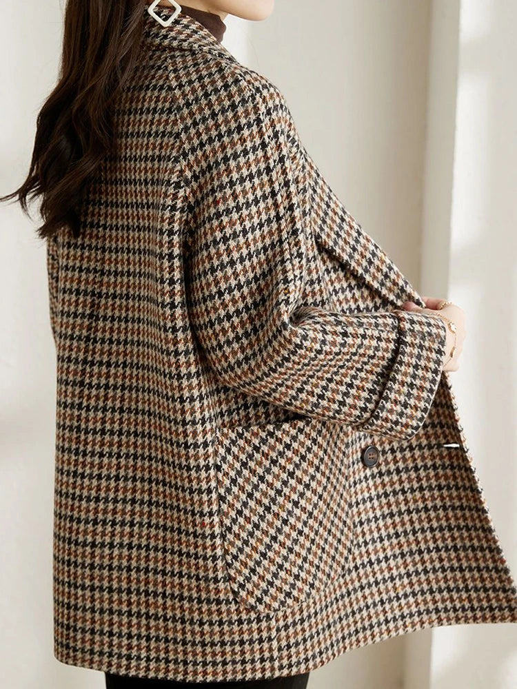 Langer Kariert Blazer – Klassischer Herbst-Winter Stil