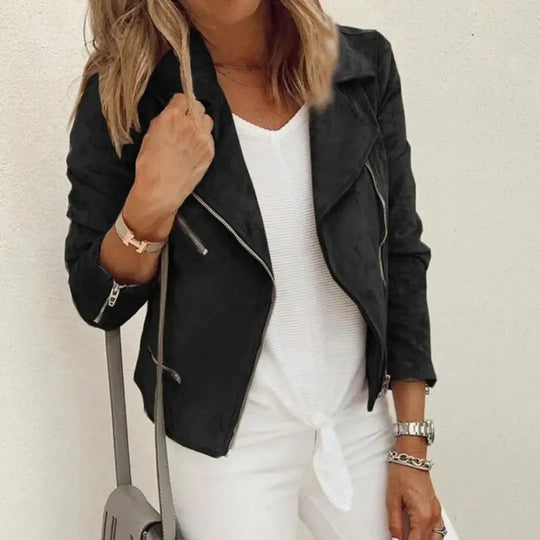 Jacke - F Faux Wildleder Moto mit Asymmetrischem Reißverschluss Und Taillierter Passform