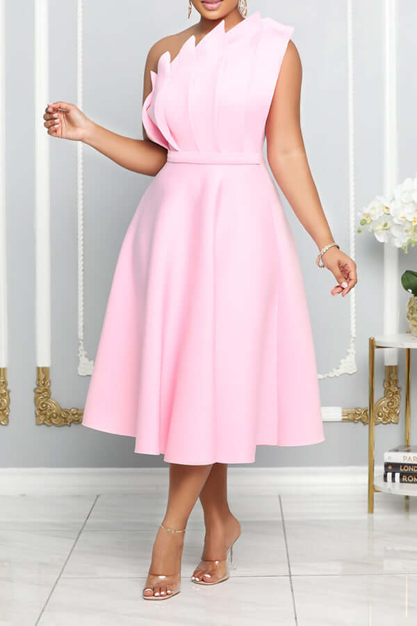 One Shoulder Midi Kleid Elegante A-Linie Passform Skulpturierte Details Festliche Kleidung
