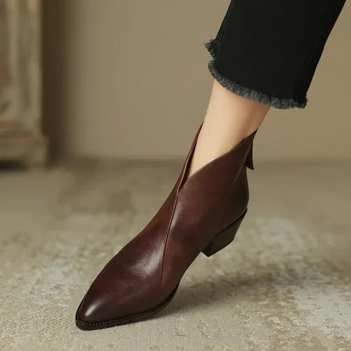 Damenstiefelette Aus Leder mit Blockabsatz