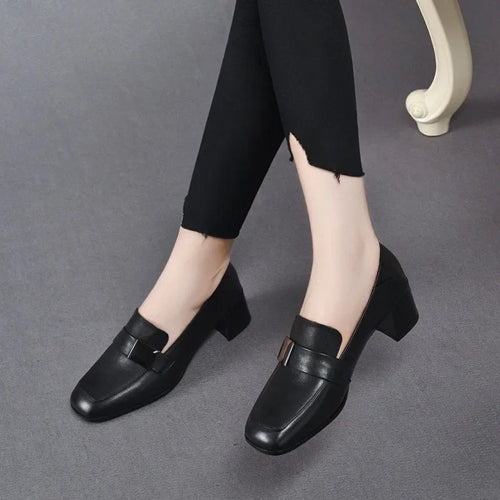 Urban Chic Leder Damen Slipper Mit Dicken Absätzen