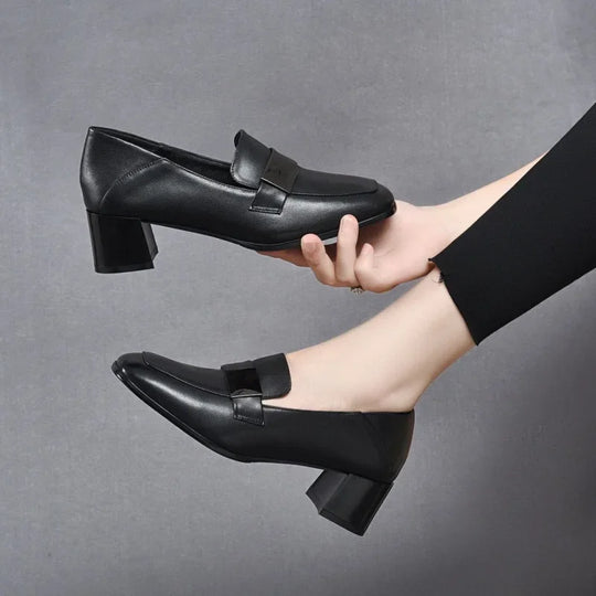 Urban Chic Leder Damen Slipper Mit Dicken Absätzen