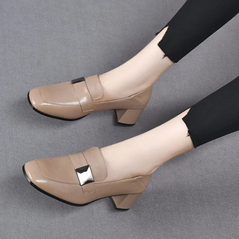 Urban Chic Leder Damen Slipper Mit Dicken Absätzen