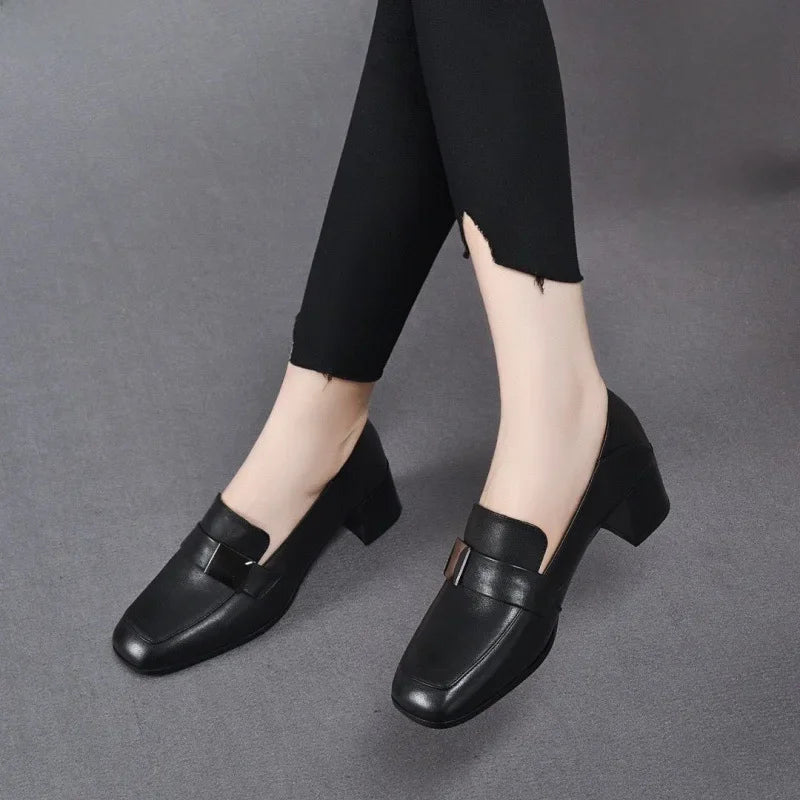 Urban Chic Leder Damen Slipper Mit Dicken Absätzen