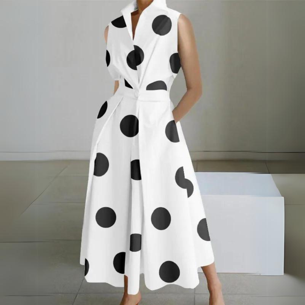 Ärmelloses Polka-Dot Midi-Kleid