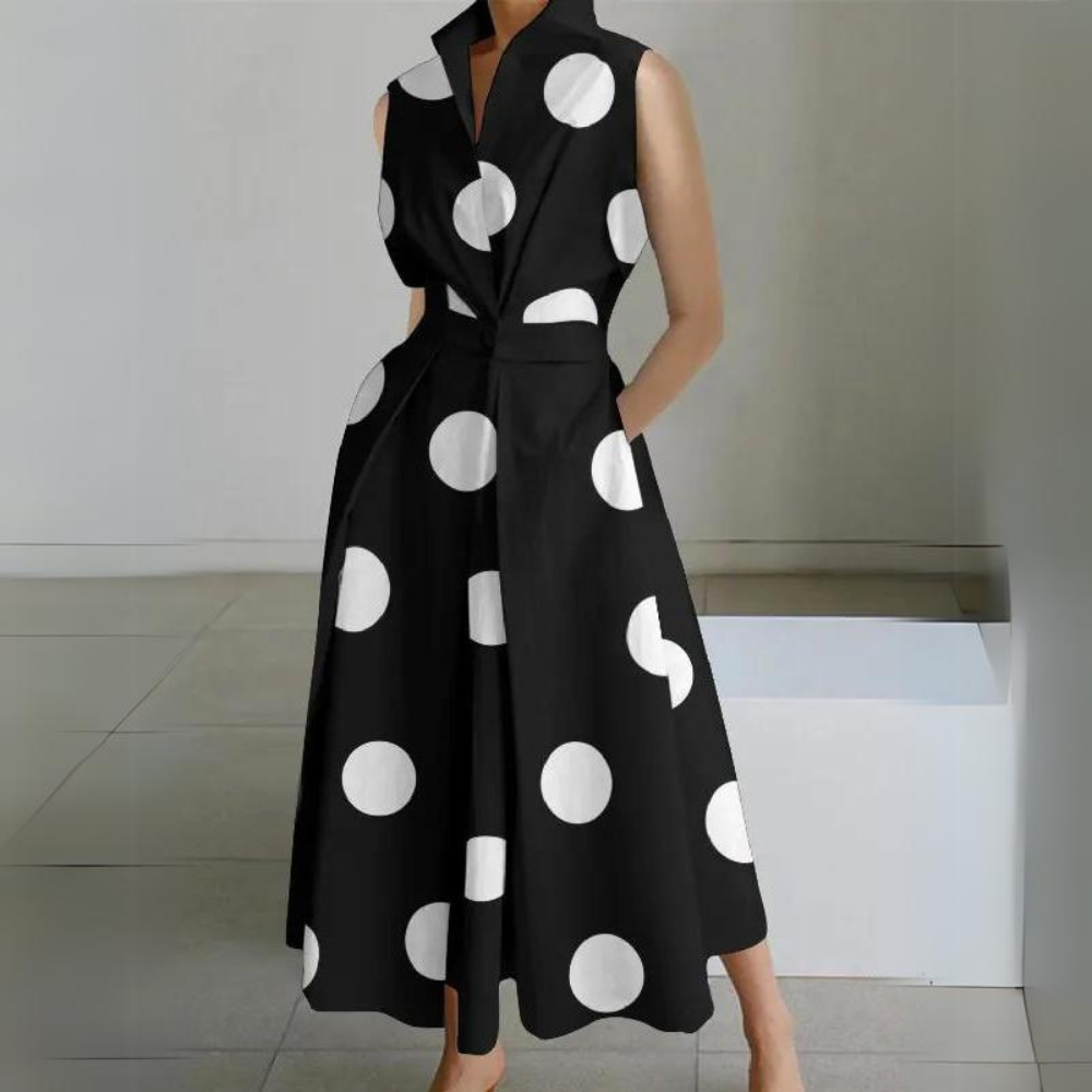 Ärmelloses Polka-Dot Midi-Kleid