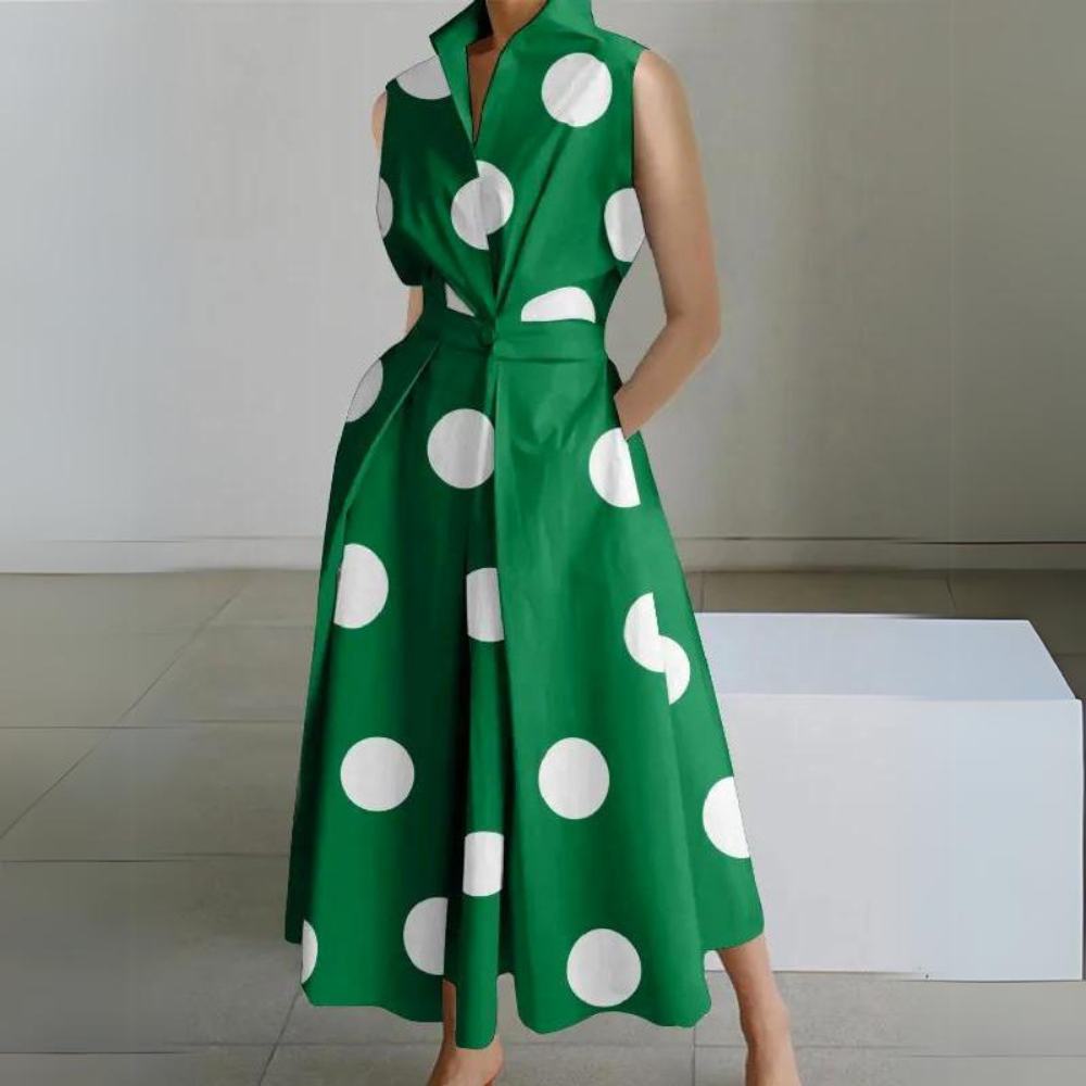 Ärmelloses Polka-Dot Midi-Kleid