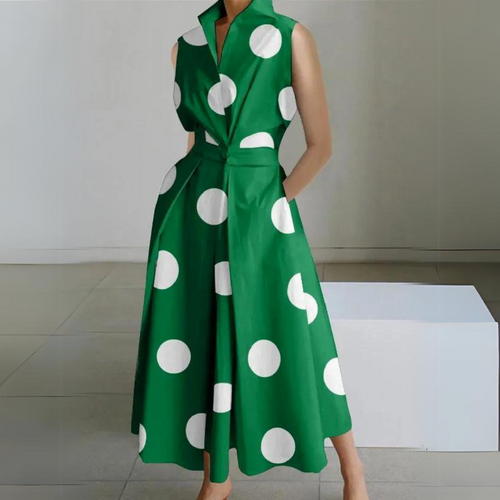 Ärmelloses Polka-Dot Midi-Kleid