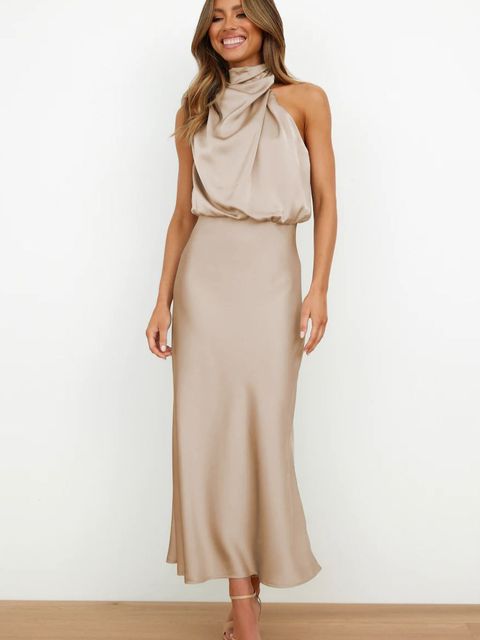 Elegantes Satin-Halterhalskleid für Frauen