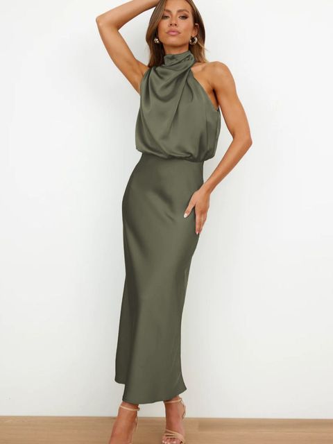 Elegantes Satin-Halterhalskleid für Frauen