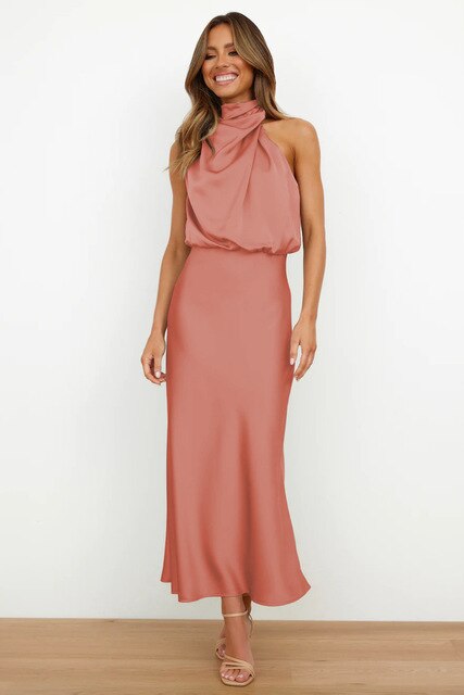 Elegantes Satin-Halterhalskleid für Frauen