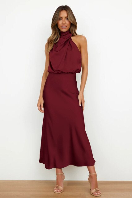 Elegantes Satin-Halterhalskleid für Frauen