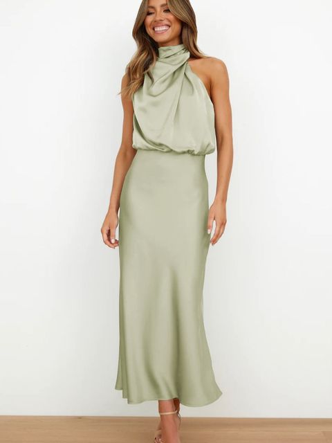 Elegantes Satin-Halterhalskleid für Frauen
