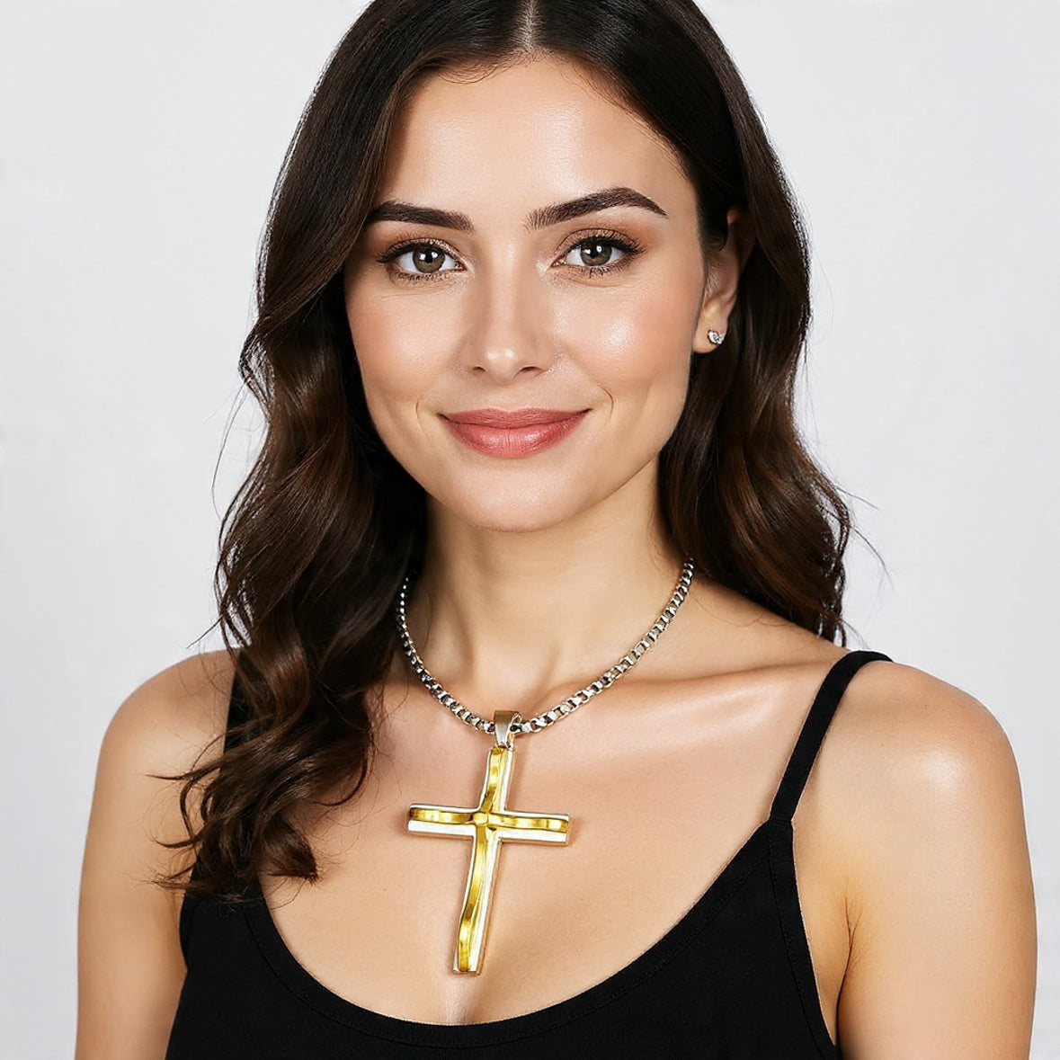 Unisex Gold- und Silberbeschichtete Mittel-Kreuz-Anhänger Geflochtene Ketten-Halskette | Shop Nory
