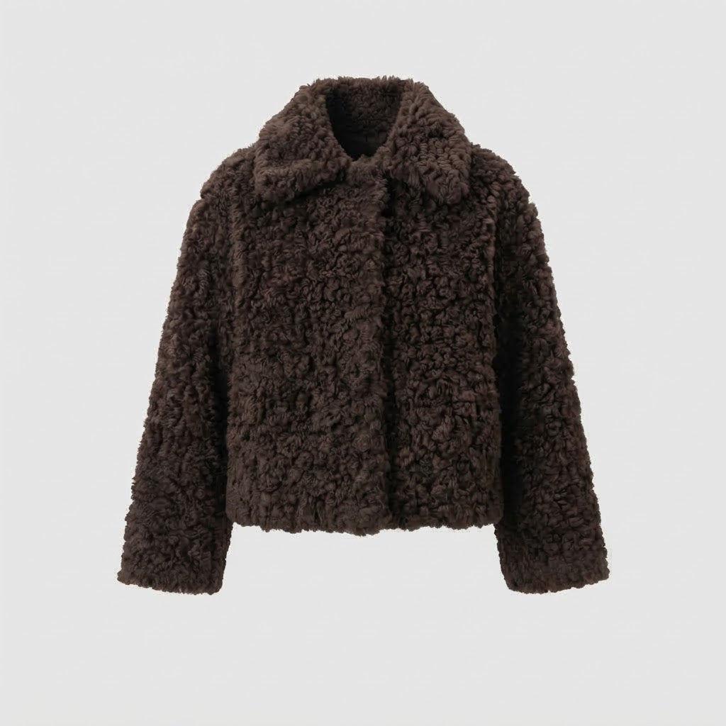 Damen Kuschelige Teddyoptik Kunstfelljacke mit Oversize Schnitt und breitem Reverskragen Shop Nory