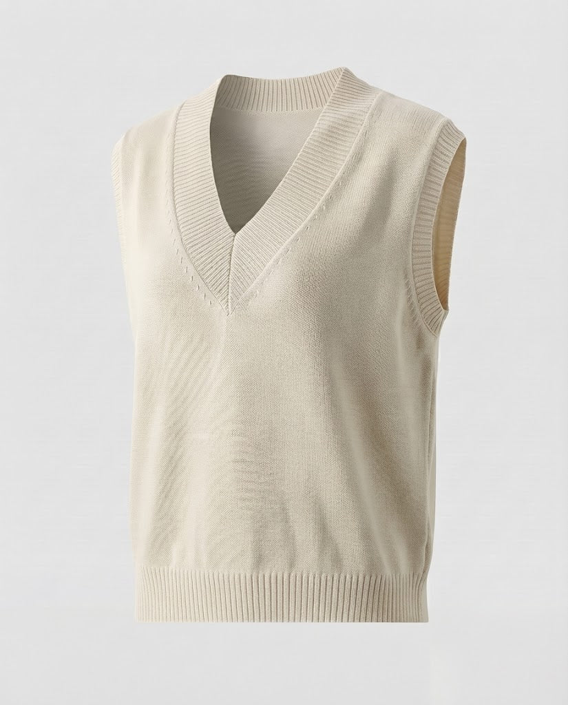 Damen Ärmellose Feinstrickweste mit tiefem V-Ausschnitt und geripptem Saum Shop Nory