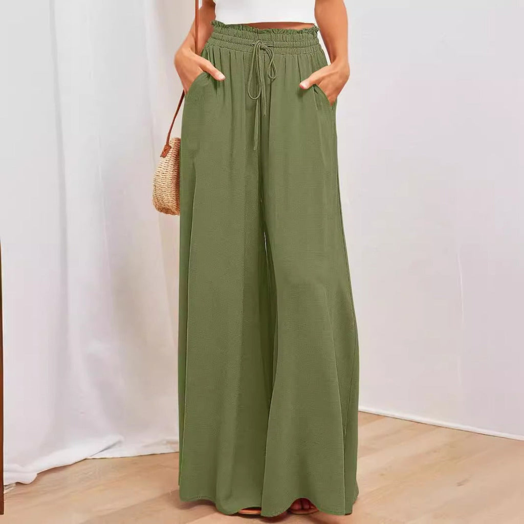 Elastischer Gürtel Weites Bein Hohe Taille Hose