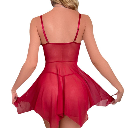 Sexy Spitzen-Mesh-Nachthemd mit Strapsen