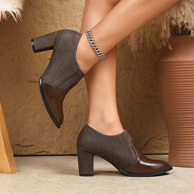 Schicke Blockstiefel mit Dual-Textur-Design und klobigem Absatz Shopnory Shopnory