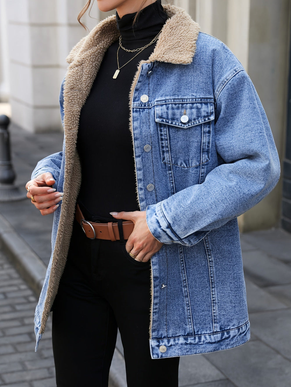 Denimjacke mit Sherpa-fleecefutter Baumwolle/polyester Warm und Stilvoll