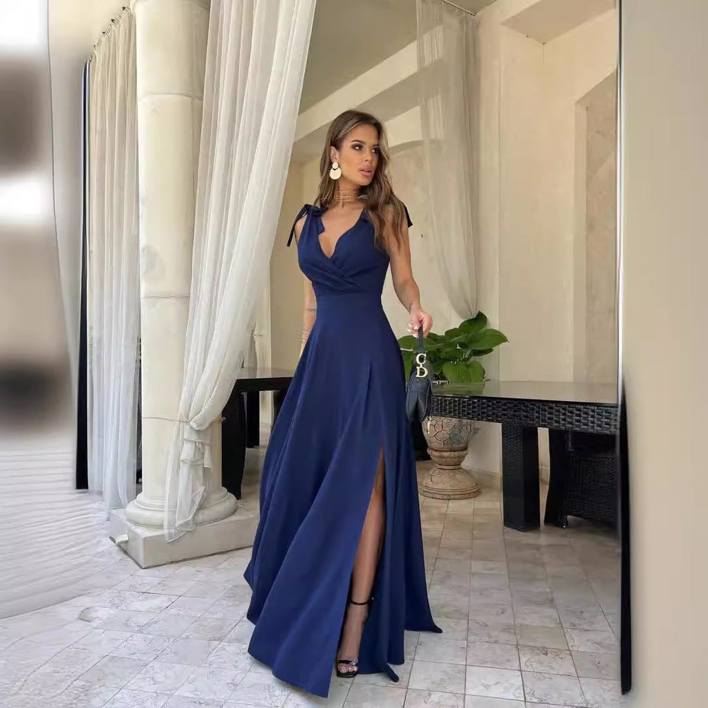 Abendkleid Langer Plissierter Einfarbiger