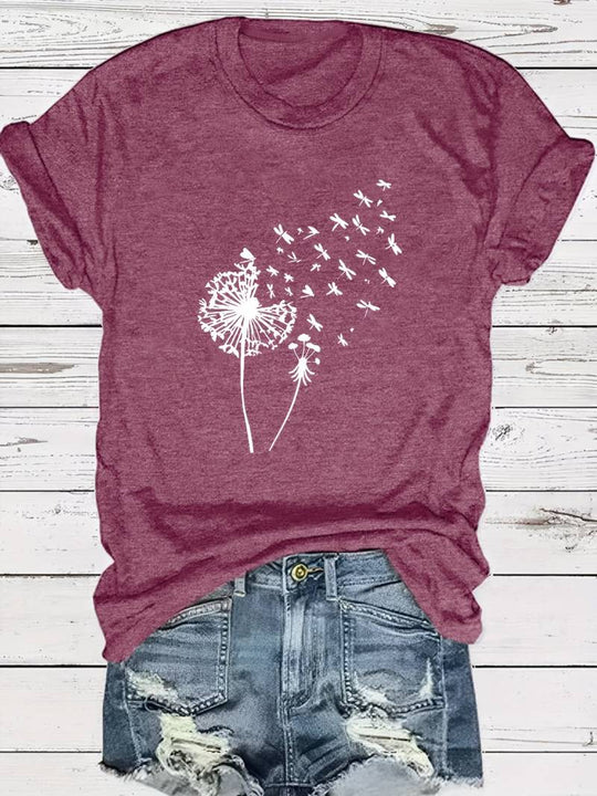T-Shirt Mit Löwenzahn-Print Und Rundhalsausschnitt
