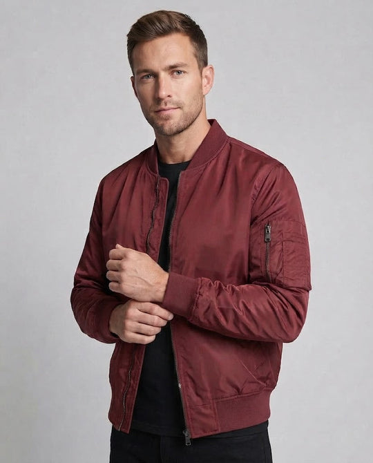 Herren Nylon-Bomberjacke im Pilotenstil mit Ärmeltasche, Rippbündchen und leichter Thermofütterung Shop Nory