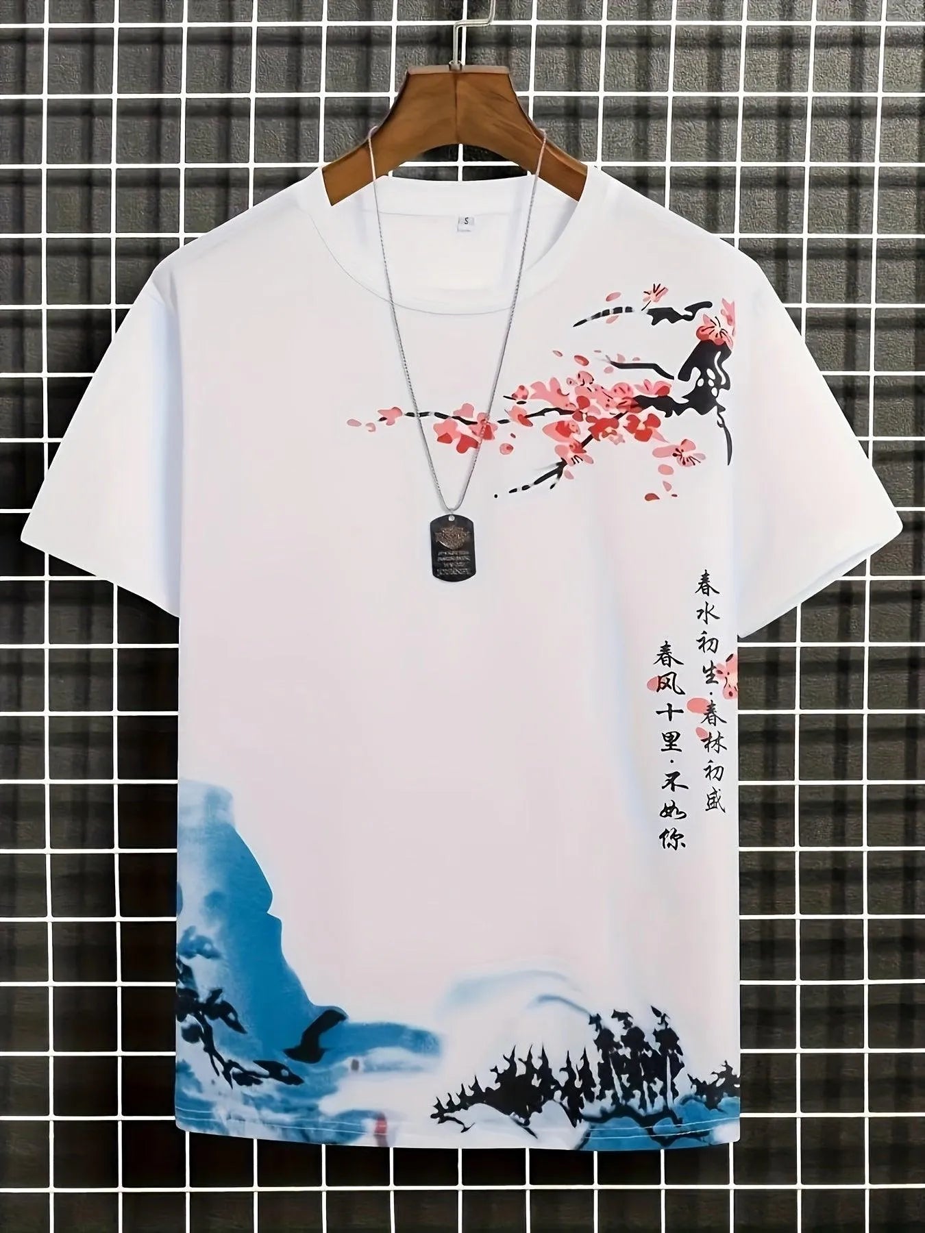Shopnory | Herren T-Shirt Blumen und Wellen Design