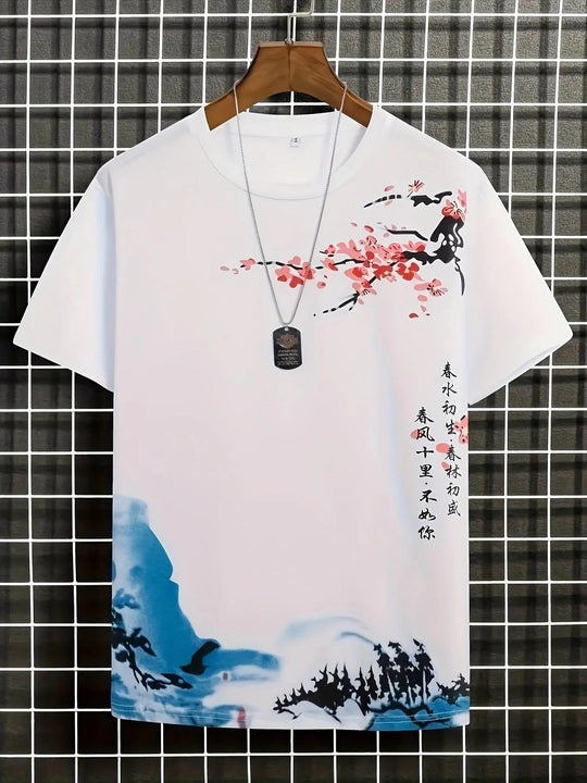 Shopnory | Herren T-Shirt Blumen und Wellen Design