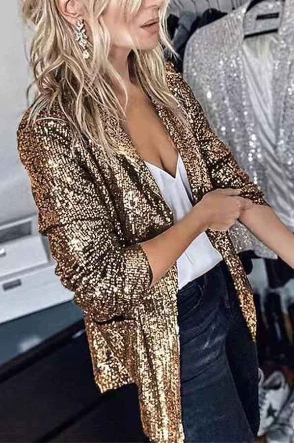 Blazer mit Revers und Pailletten