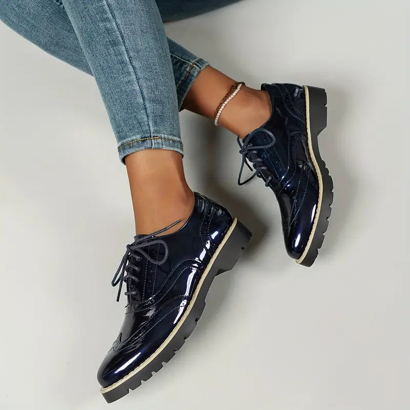 ShopNory | Lackschuhe Im Oxford-Stil mit Klobiger Sohle für Damen