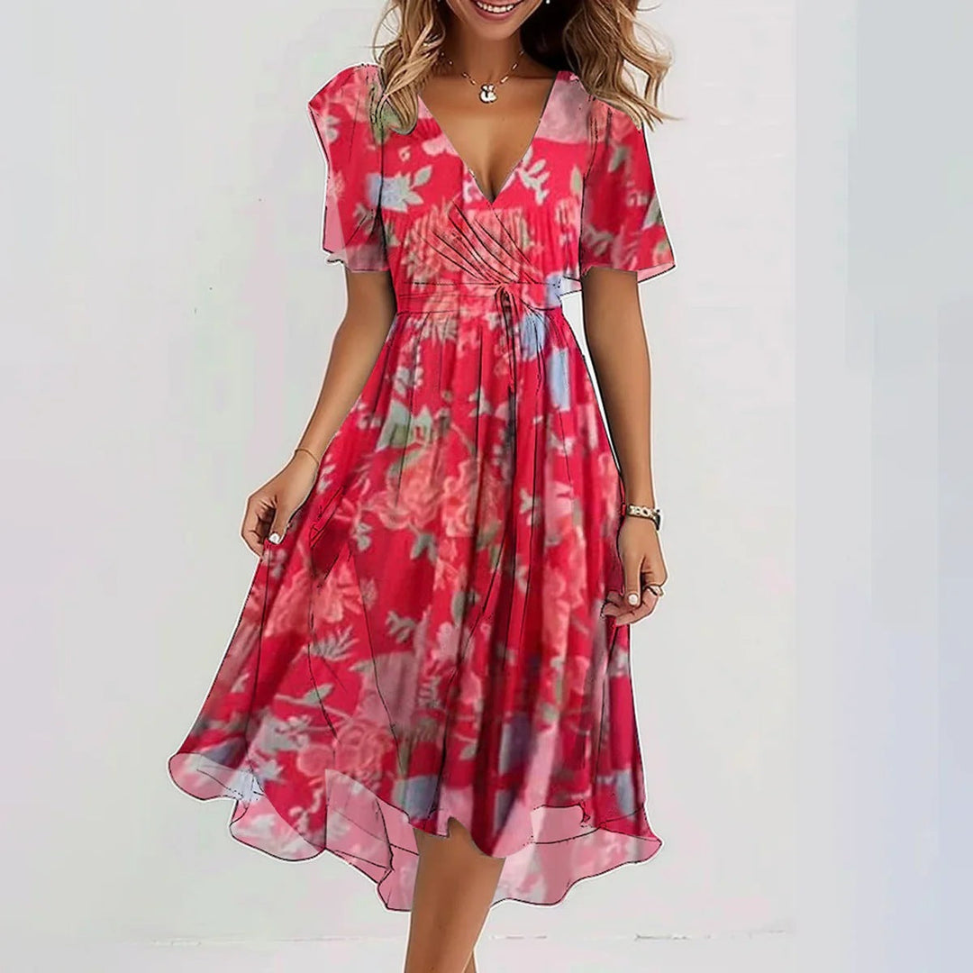 Stilvolles Blumenkleid mit Kurzen Ärmeln