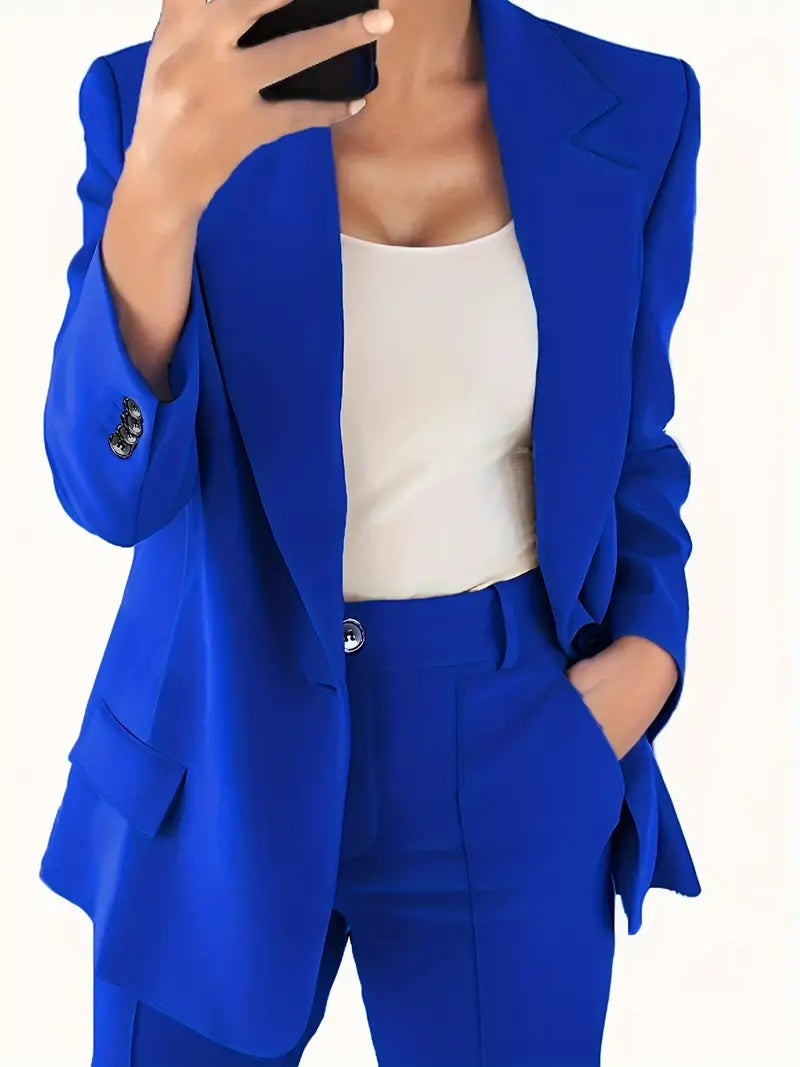 Blazer mit Revers und Erweiterte Hosen Set mit Knopfverschluss