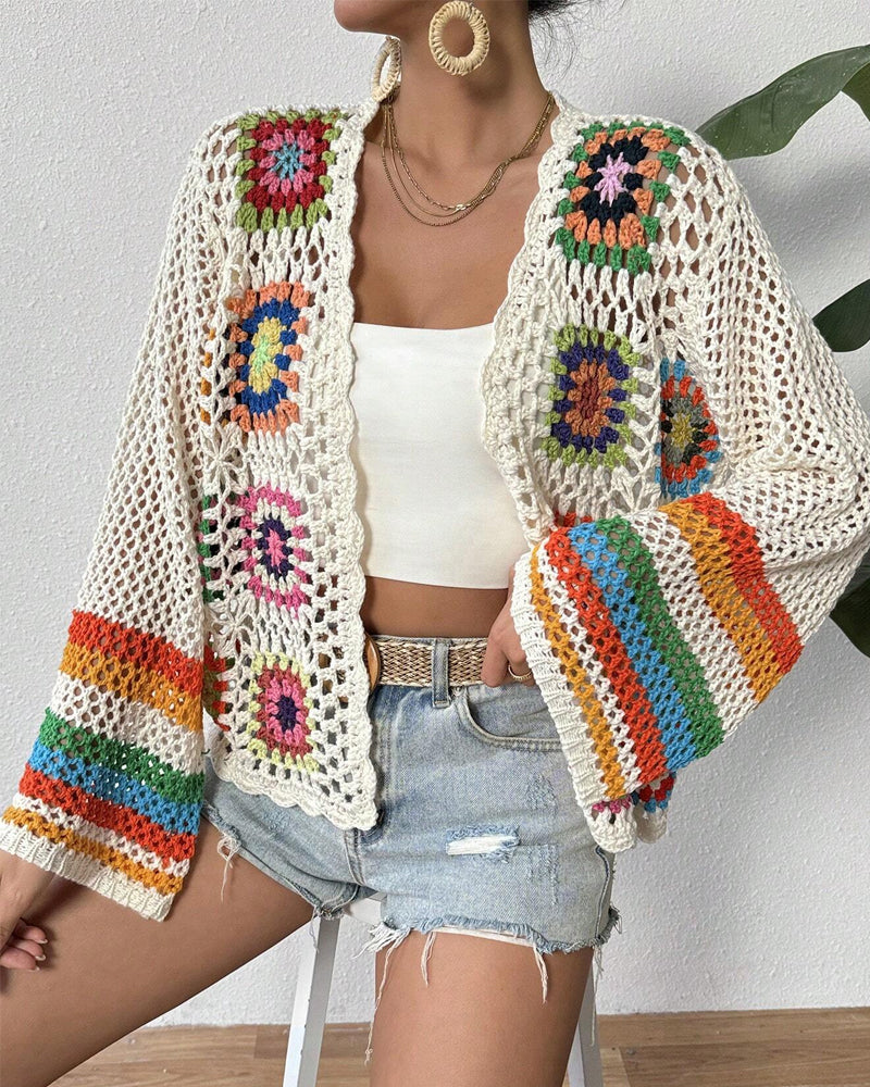Shopnory | Bunter Cardigan mit Hohlen Ärmeln