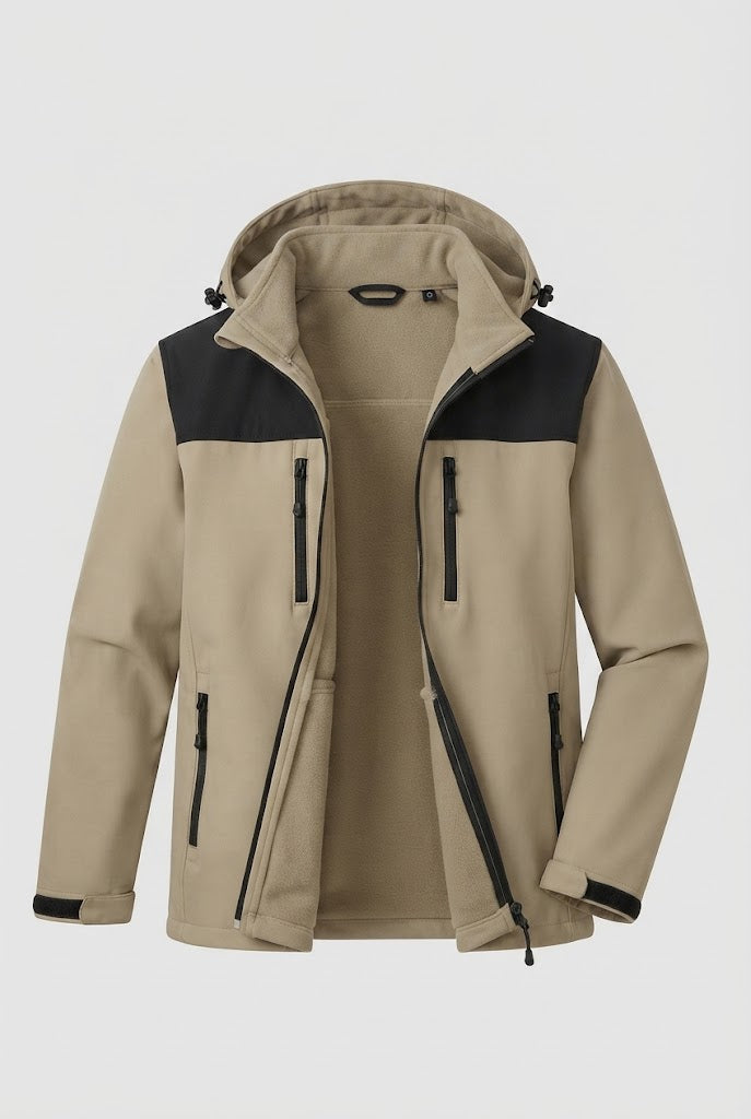 Herren Zwei-Lagen Softshell Outdoor-Jacke mit herausnehmbarer Fleece-Innenjacke und Kapuze Shop Nory