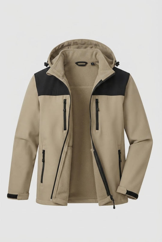 Herren Zwei-Lagen Softshell Outdoor-Jacke mit herausnehmbarer Fleece-Innenjacke und Kapuze Shop Nory