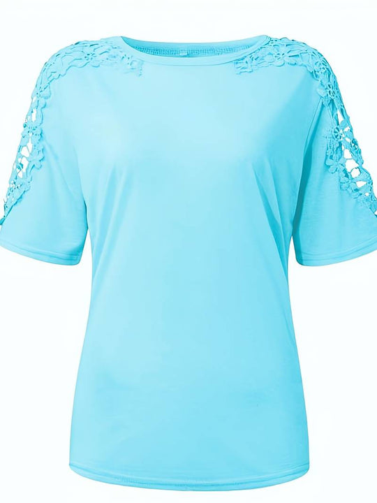 Unifarbenes Rundhals-T-Shirt Mit Spitze Naht