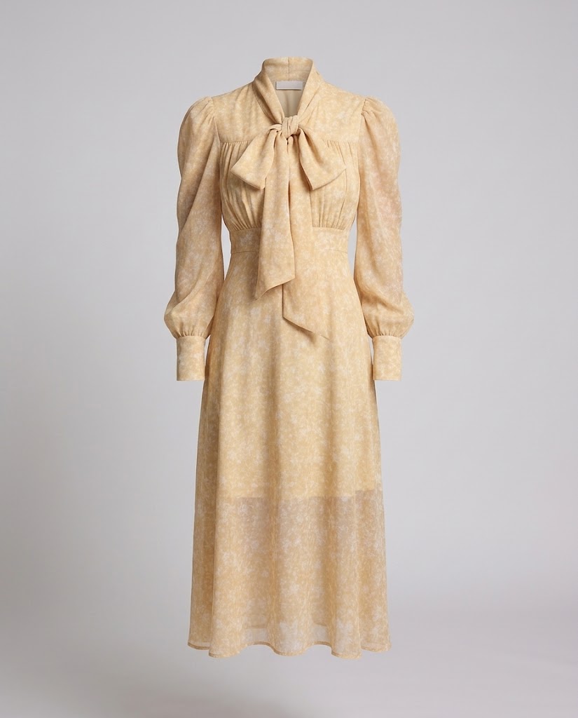 Damen Geblümtes Maxikleid mit Schleifenkragen und Puffärmeln Shop Nory