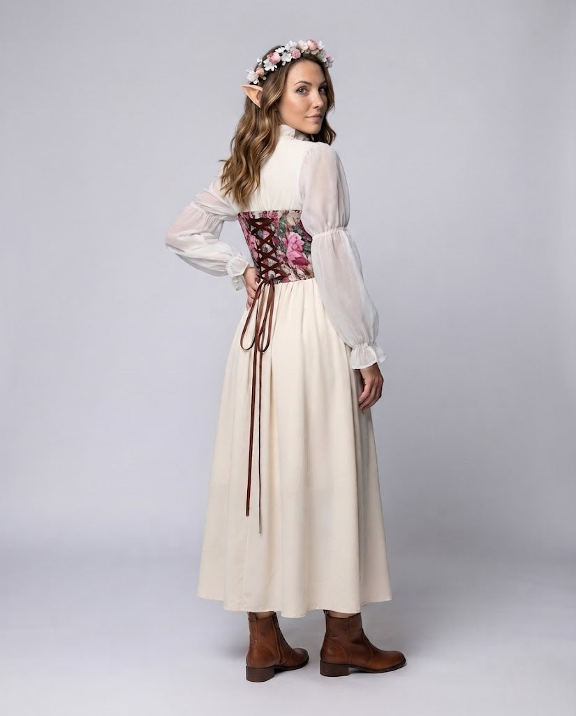 Damen romantisches Maxikleid mit floralem Design und transparenten Puffärmeln Shop Nory