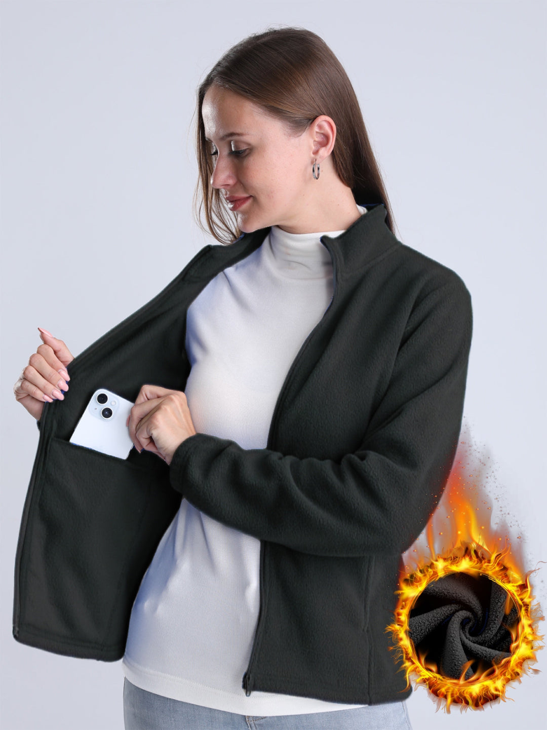Shopnory | Unifarbene Fleece-Jacke mit Reißverschluss und Taschen